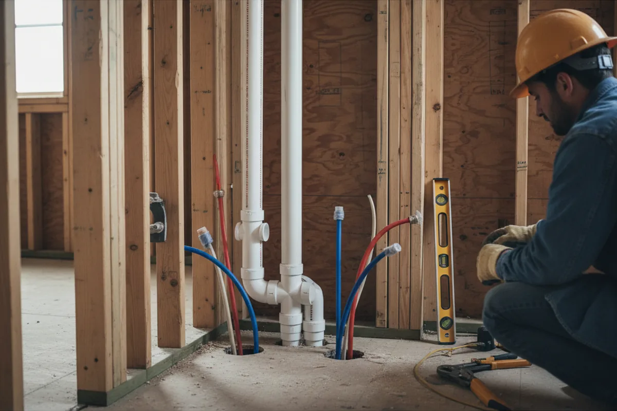 Drain and supply rough-in during Leak Detection in Rye